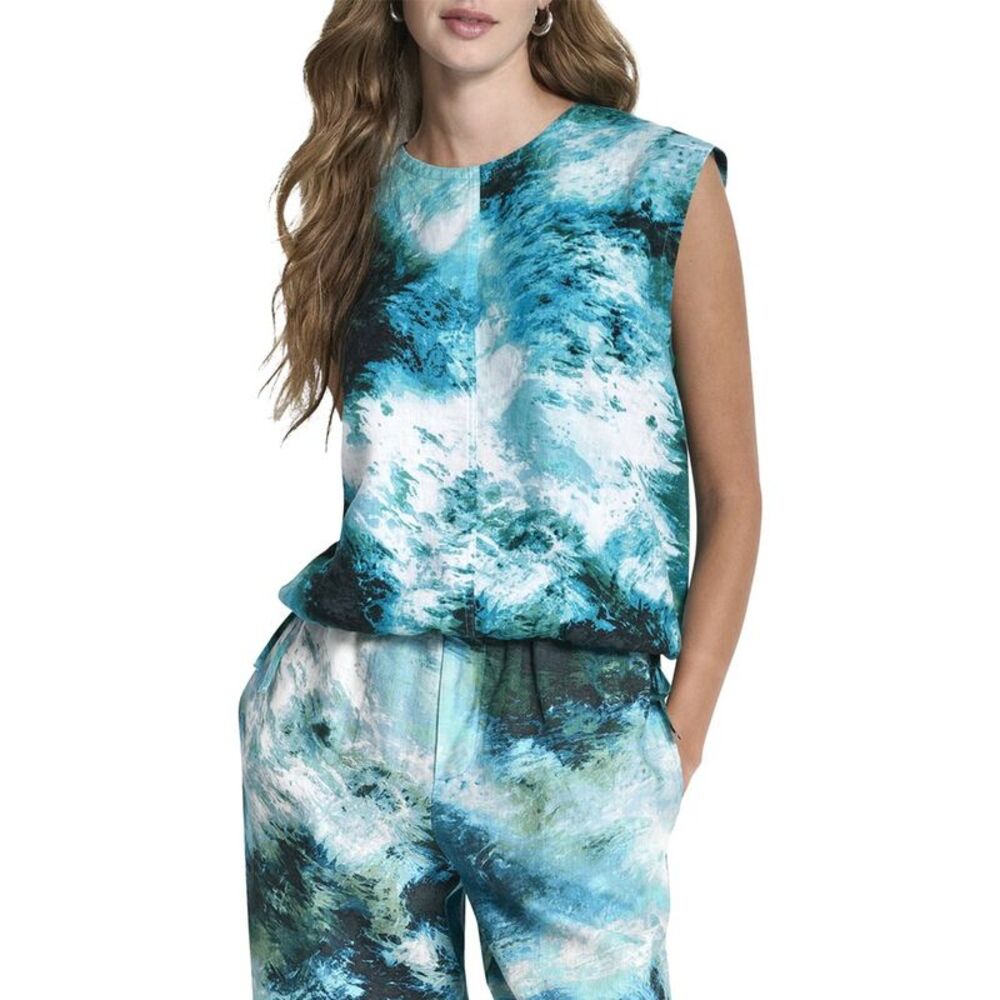 Dkny Womens Sleeveless Linen Shirt